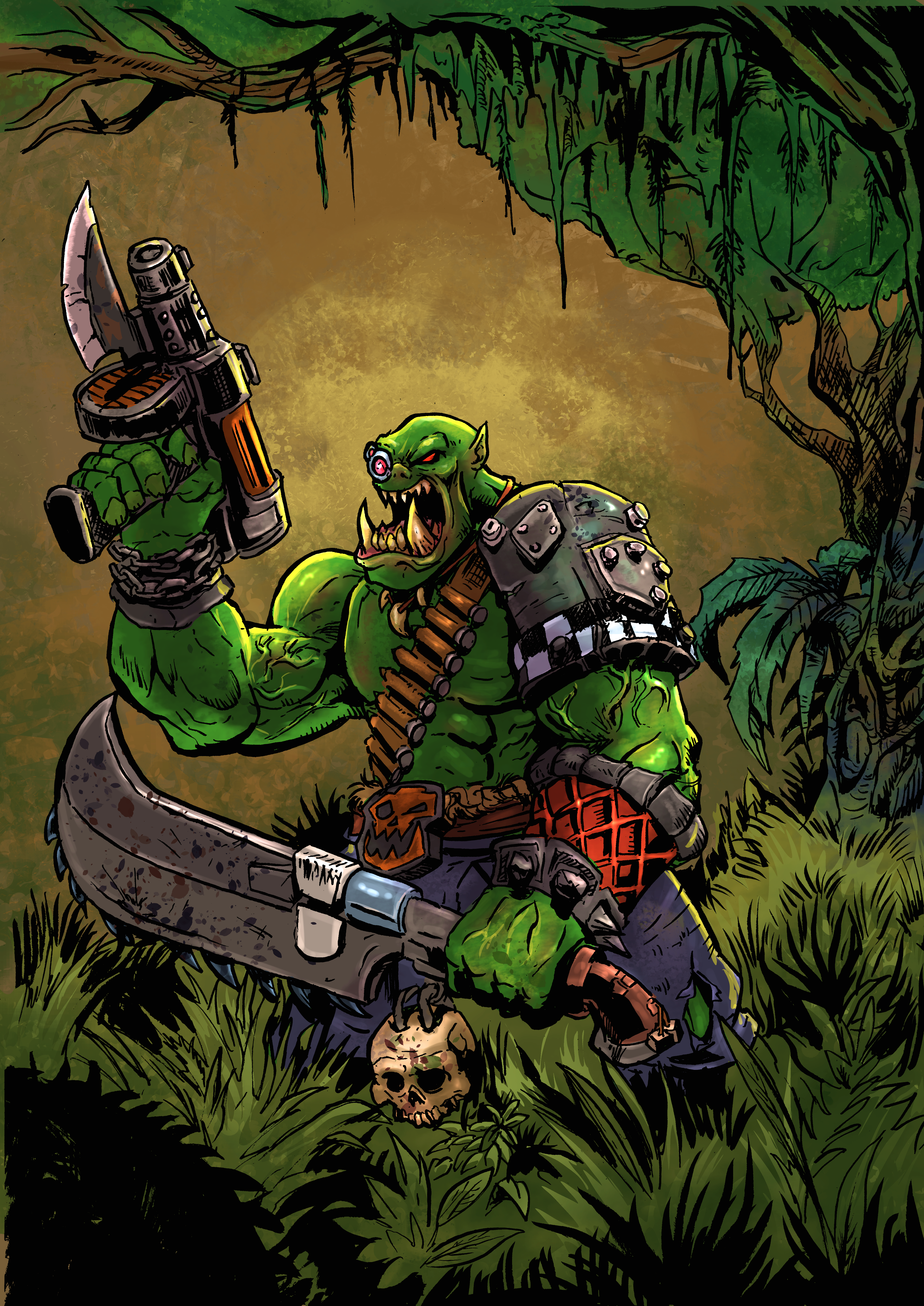 Orc Warhammer 40K - Original dark fantasy comic illustration by Bo T. K. Michelsen (Knight of Ink)